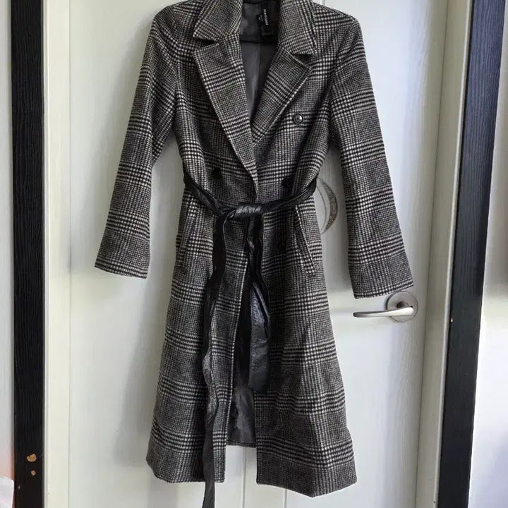 [BUNJANG] MORGAN Check Belt Long Coat / MORGAN 체크 벨트 롱 코트