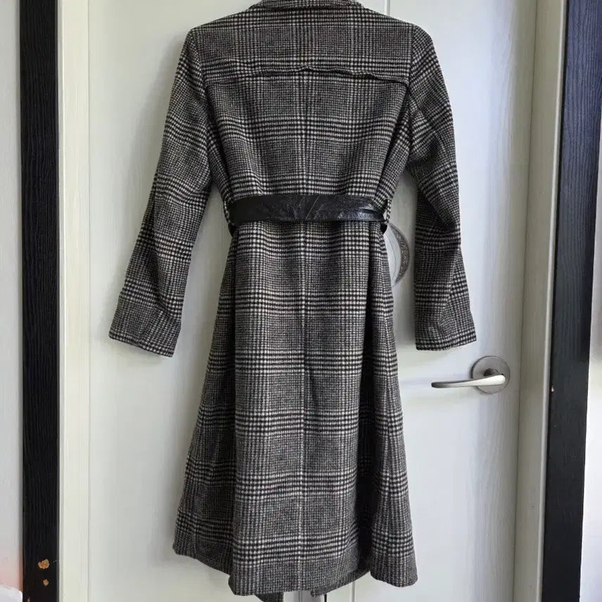 [BUNJANG] MORGAN Check Belt Long Coat / MORGAN 체크 벨트 롱 코트