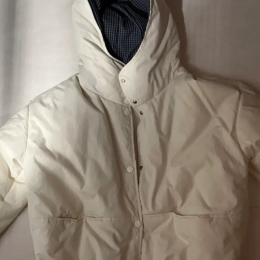 [BUNJANG] Unlined Ivory Short Padded Jacket / 체크 안감 아이보리 숏패딩