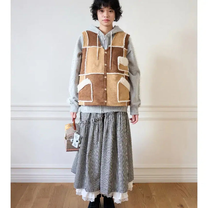 [BUNJANG] Jollyraid Patchwork Sheepskin Vest / 졸리레이드 Suki patchwork sheepskin vest