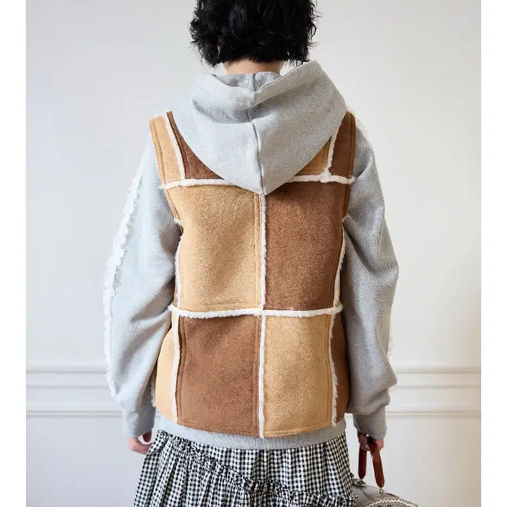 [BUNJANG] Jollyraid Patchwork Sheepskin Vest / 졸리레이드 Suki patchwork sheepskin vest