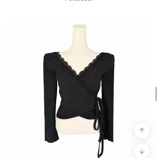 [BUNJANG] Charcoal Lace Wrap Long Sleeve T-shirt / 차콜 레이스 랩 긴팔 티셔츠