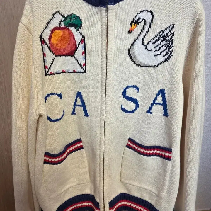 [BUNJANG] Casablanca Embroidered Knit Cardigan / 백조 자수니트 집업 가디건(카사블랑카)