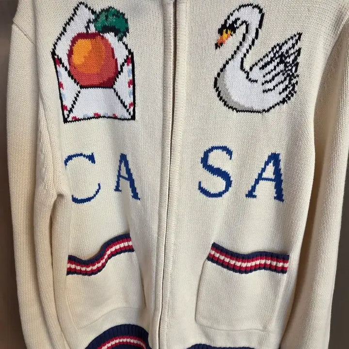 [BUNJANG] Casablanca Embroidered Knit Cardigan / 백조 자수니트 집업 가디건(카사블랑카)