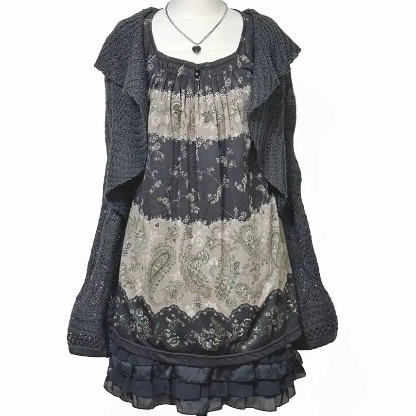 [BUNJANG] Vintage Ruffle Bolero Cardigan / 일본빈티지 러플 벌룬소매 드레이프 볼레로가디건차콜 모리걸하구미룩갸루y2k