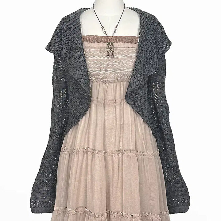 [BUNJANG] Vintage Ruffle Bolero Cardigan / 일본빈티지 러플 벌룬소매 드레이프 볼레로가디건차콜 모리걸하구미룩갸루y2k