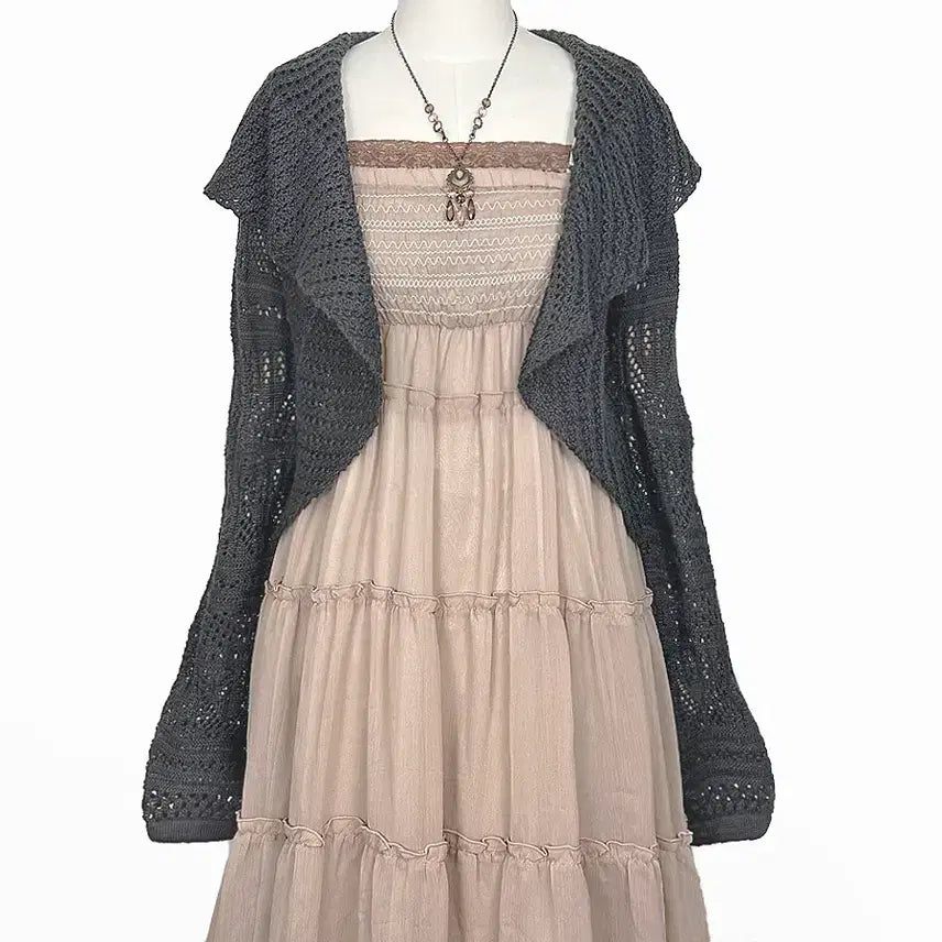 [BUNJANG] Vintage Ruffle Bolero Cardigan / 일본빈티지 러플 벌룬소매 드레이프 볼레로가디건차콜 모리걸하구미룩갸루y2k