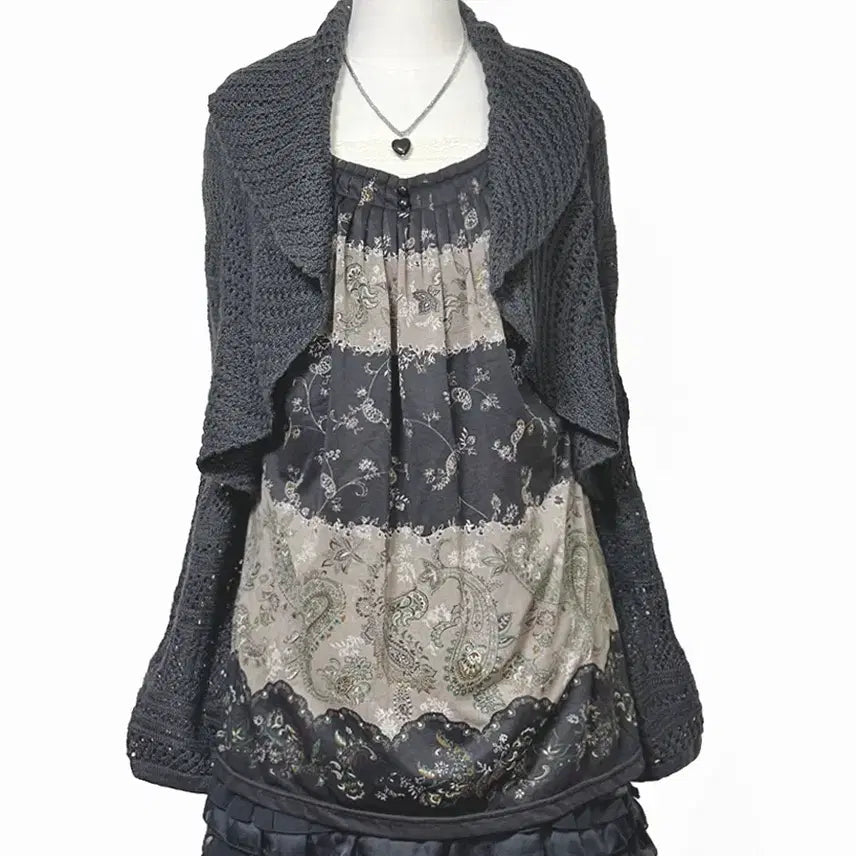 [BUNJANG] Vintage Ruffle Bolero Cardigan / 일본빈티지 러플 벌룬소매 드레이프 볼레로가디건차콜 모리걸하구미룩갸루y2k