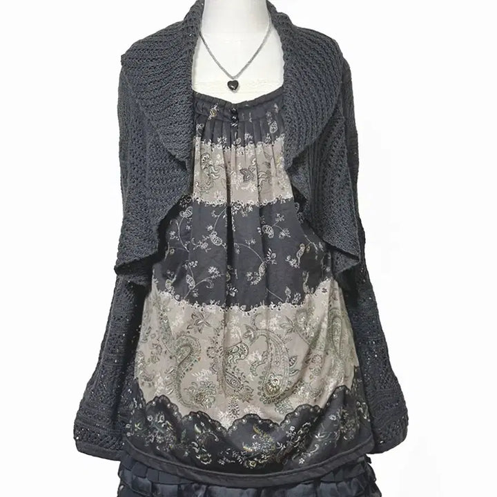 [BUNJANG] Vintage Ruffle Bolero Cardigan / 일본빈티지 러플 벌룬소매 드레이프 볼레로가디건차콜 모리걸하구미룩갸루y2k