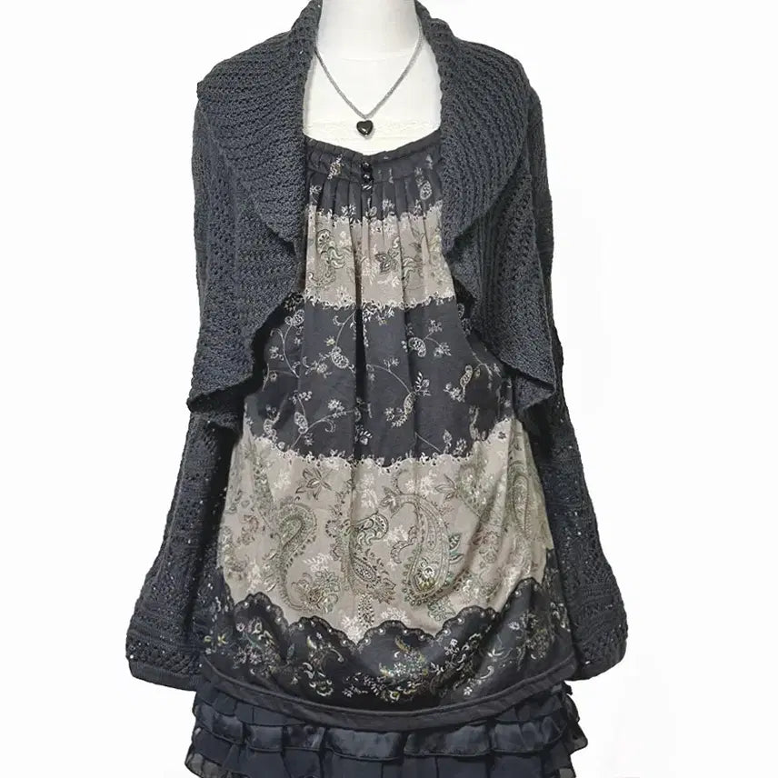 [BUNJANG] Vintage Ruffle Bolero Cardigan / 일본빈티지 러플 벌룬소매 드레이프 볼레로가디건차콜 모리걸하구미룩갸루y2k