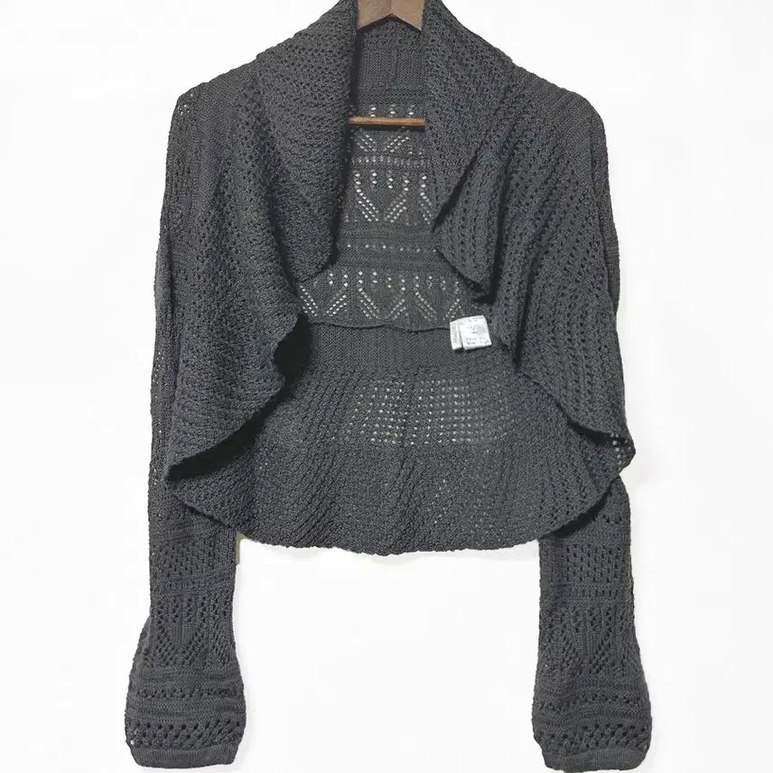 [BUNJANG] Vintage Ruffle Bolero Cardigan / 일본빈티지 러플 벌룬소매 드레이프 볼레로가디건차콜 모리걸하구미룩갸루y2k