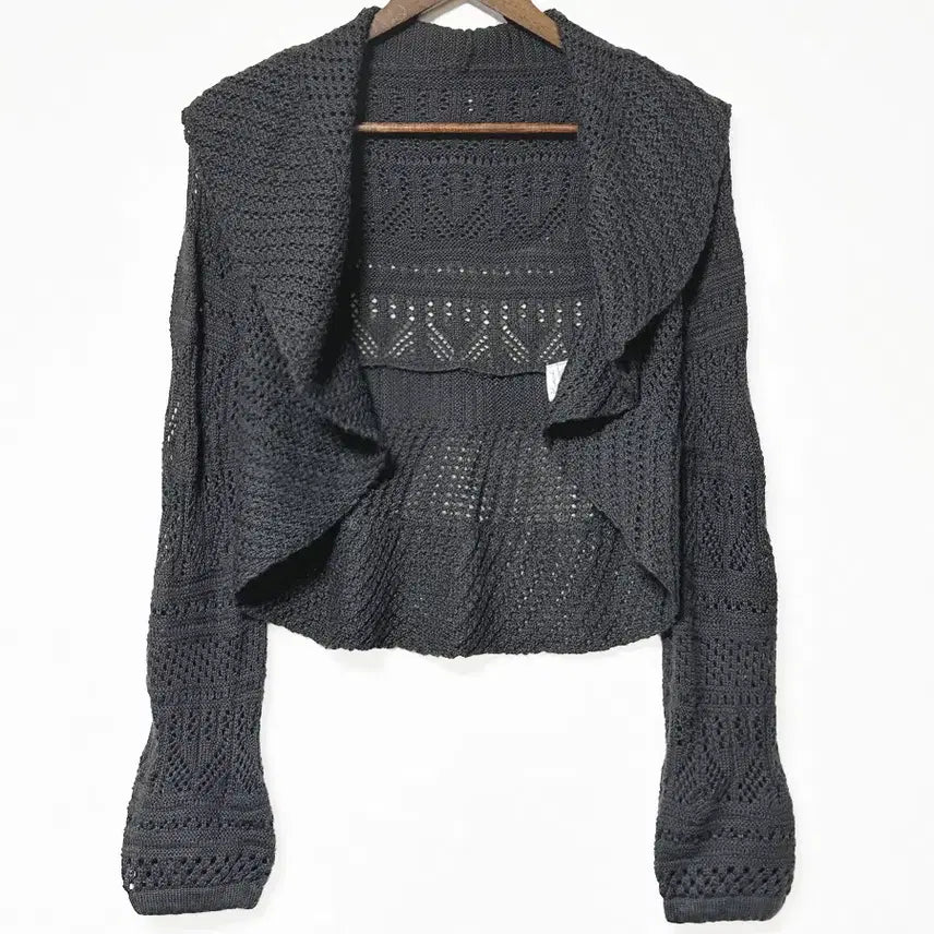[BUNJANG] Vintage Ruffle Bolero Cardigan / 일본빈티지 러플 벌룬소매 드레이프 볼레로가디건차콜 모리걸하구미룩갸루y2k