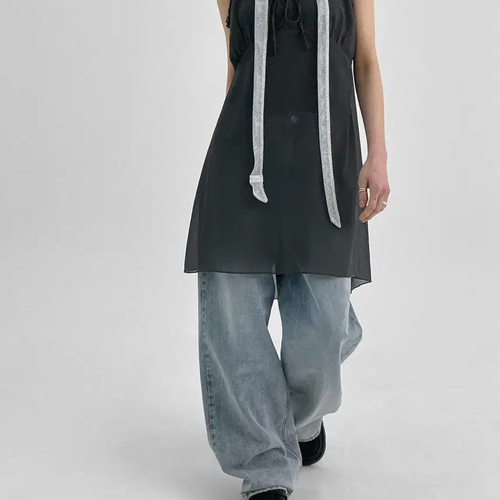 [SOLD OUT] 블랙업 하이타 시스루 미니원피스 차콜