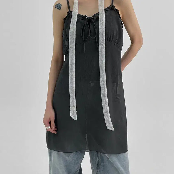 [SOLD OUT] 블랙업 하이타 시스루 미니원피스 차콜