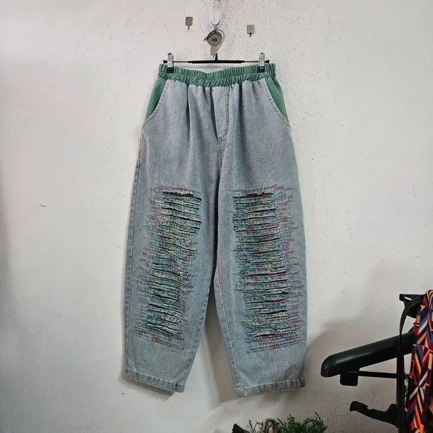 [BUNJANG] Denim Patchwork Baggy Pants / 데님 패치워크 배기 팬츠