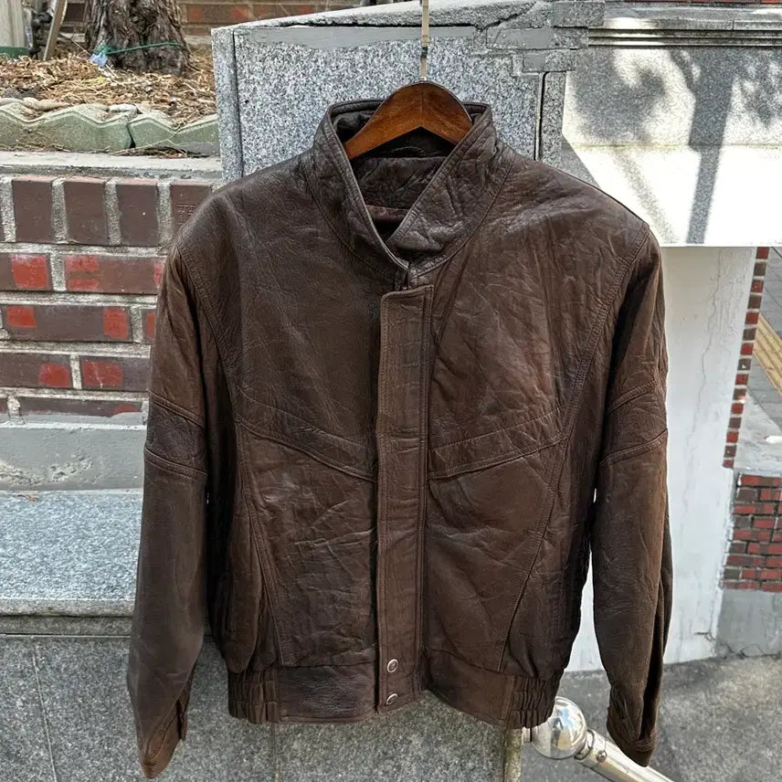 [BUNJANG] 90s Vintage Brown Leather Blouson Jacket / 90s 빈티지 브라운 레더 블루종 자켓