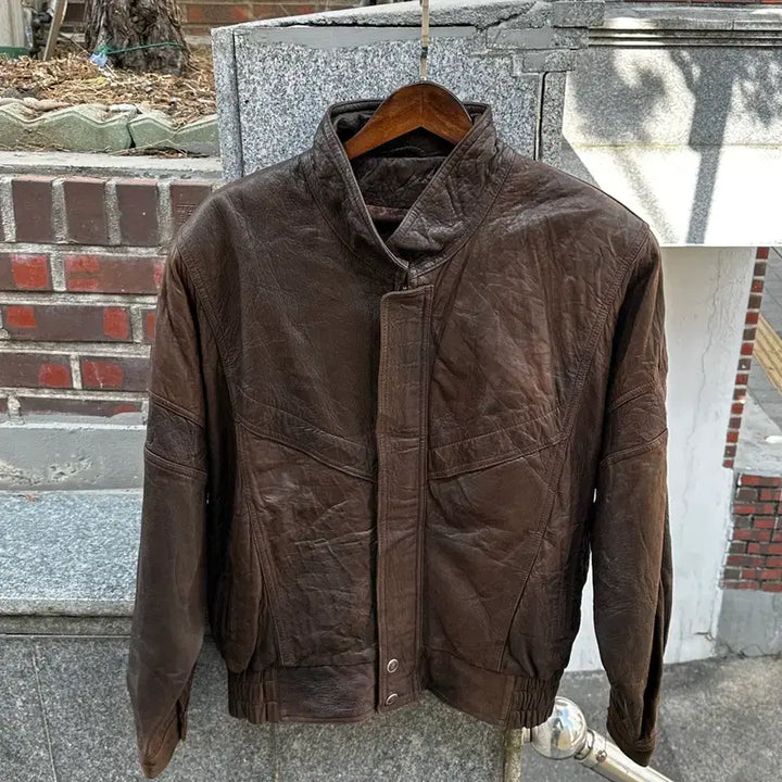 [BUNJANG] 90s Vintage Brown Leather Blouson Jacket / 90s 빈티지 브라운 레더 블루종 자켓