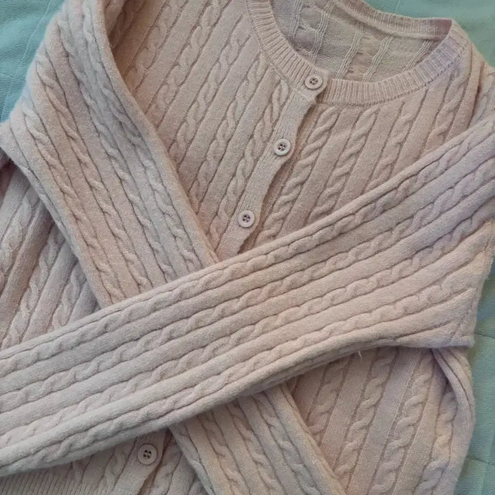 [BUNJANG] Pink Cable Knit Cardigan / 핑크 꽈배기 가디건