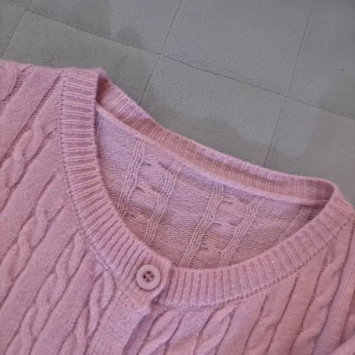 [BUNJANG] Pink Cable Knit Cardigan / 핑크 꽈배기 가디건
