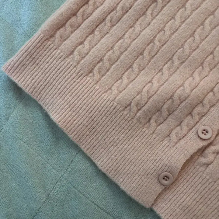 [BUNJANG] Pink Cable Knit Cardigan / 핑크 꽈배기 가디건