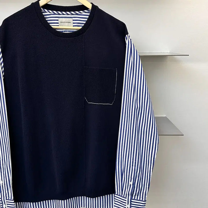 [BUNJANG] Solid Homme 19SS Striped Layered Knitted Shirt / 솔리드 옴므 19ss 스트라이프 레이어드 니티드 셔츠