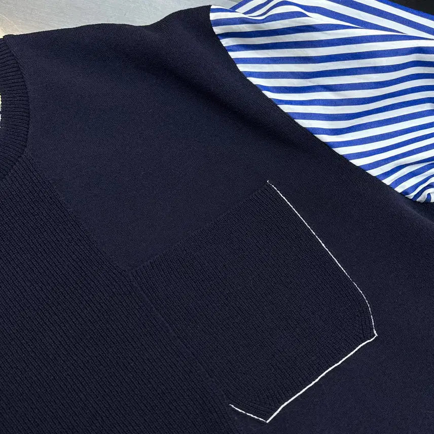 [BUNJANG] Solid Homme 19SS Striped Layered Knitted Shirt / 솔리드 옴므 19ss 스트라이프 레이어드 니티드 셔츠