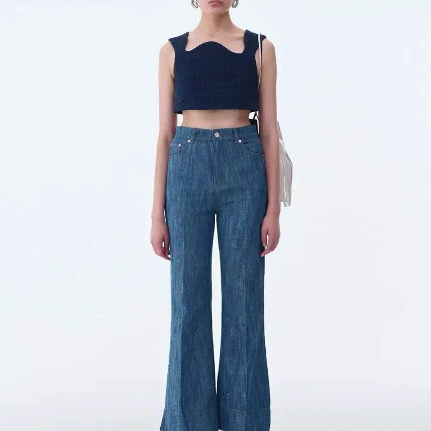 [BUNJANG] RECTO Tweed Cropped Top Blouse / 렉토 트위드 커브드 넥 크롭탑 블라우스