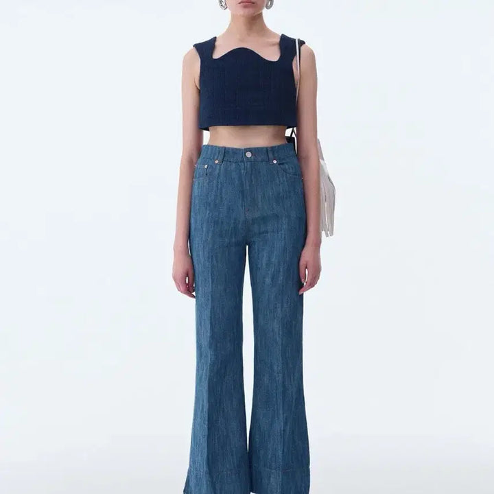 [BUNJANG] RECTO Tweed Cropped Top Blouse / 렉토 트위드 커브드 넥 크롭탑 블라우스