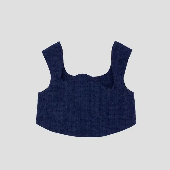 [BUNJANG] RECTO Tweed Cropped Top Blouse / 렉토 트위드 커브드 넥 크롭탑 블라우스