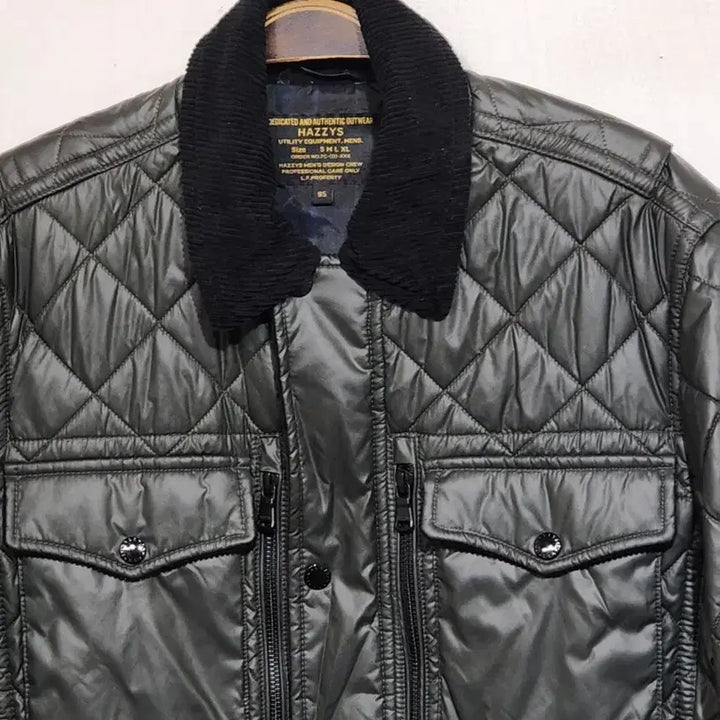 [BUNJANG] Hazzys Quilted Jacket / (95) 헤지스 퀼팅자켓 진카키 누빔점퍼 코듀로이 카라넥