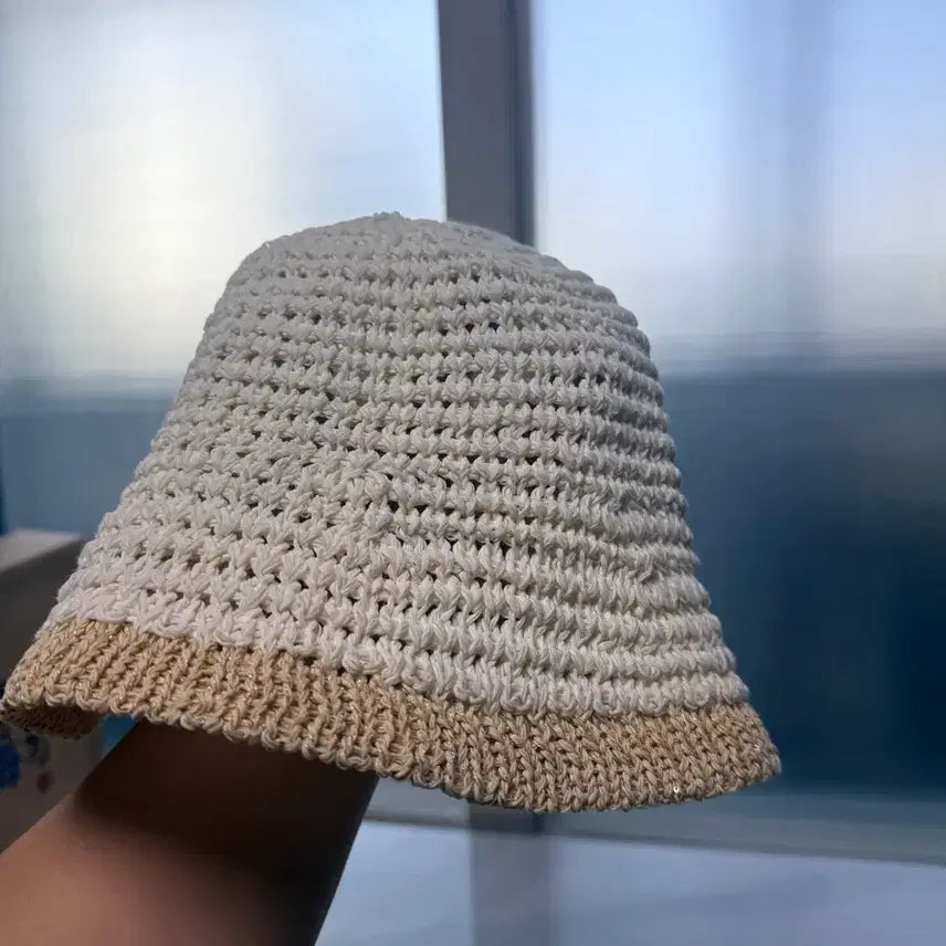 [BUNJANG] Handmade Knit Bucket Hat Ivory / 핸드메이드 뜨개 벙거지 모자 아이보리