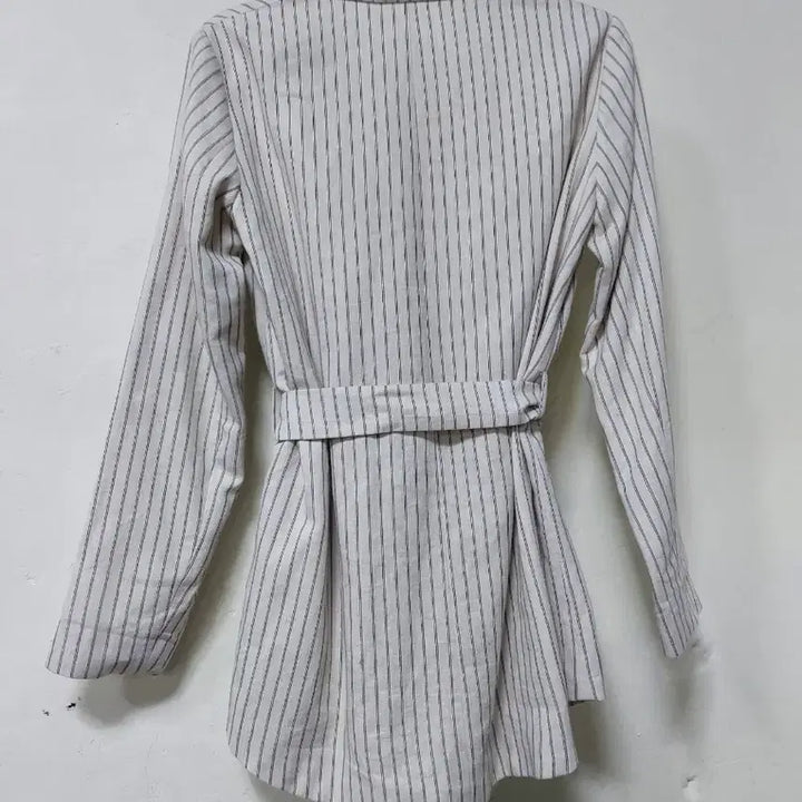 [BUNJANG] Zara Striped Linen Belt Blazer / 자라 스트라이프 면 린넨 벨트 블레이저