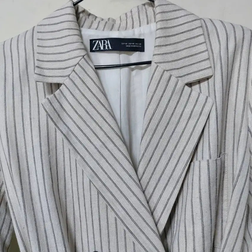 [BUNJANG] Zara Striped Linen Belt Blazer / 자라 스트라이프 면 린넨 벨트 블레이저