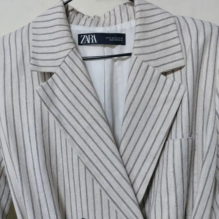 [BUNJANG] Zara Striped Linen Belt Blazer / 자라 스트라이프 면 린넨 벨트 블레이저