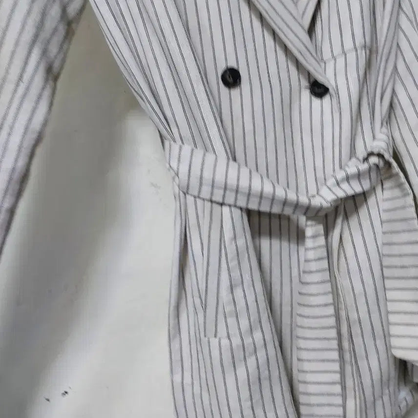 [BUNJANG] Zara Striped Linen Belt Blazer / 자라 스트라이프 면 린넨 벨트 블레이저