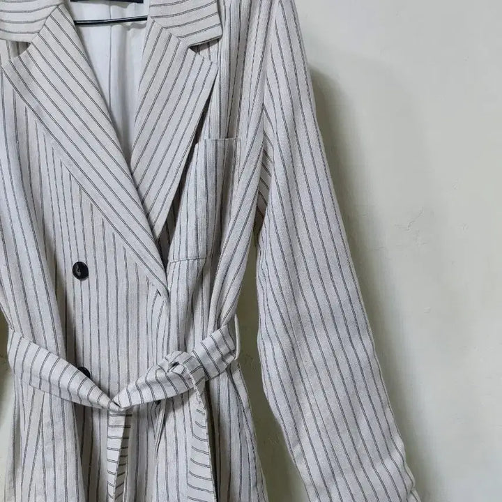 [BUNJANG] Zara Striped Linen Belt Blazer / 자라 스트라이프 면 린넨 벨트 블레이저