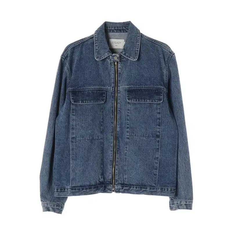 [BUNJANG] Steady Seoul Two Pocket Denim Jacket L / 스테디서울 투포켓 라운드카라 데님 집업 자켓 L