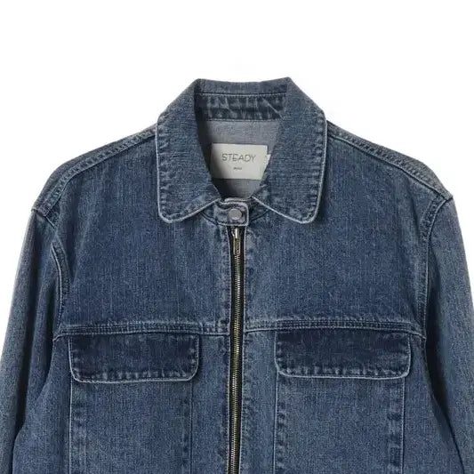 [BUNJANG] Steady Seoul Two Pocket Denim Jacket L / 스테디서울 투포켓 라운드카라 데님 집업 자켓 L