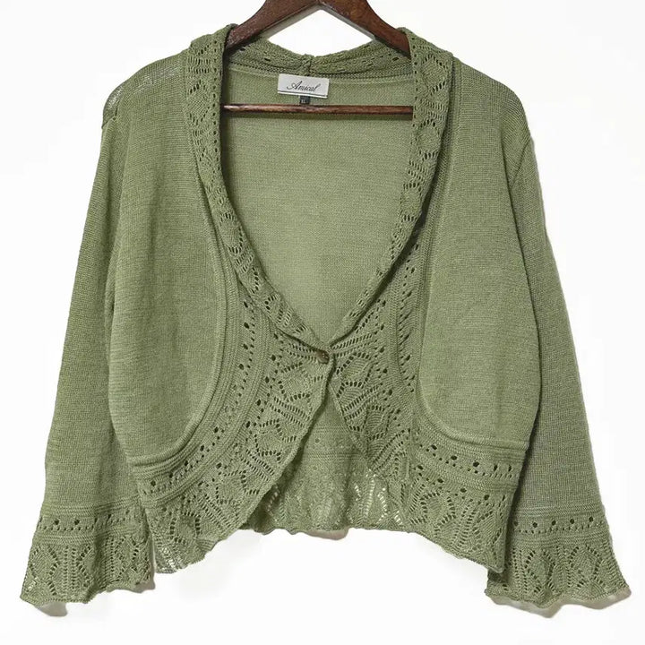 [SOLD OUT] 일본빈티지 펀칭원버튼 오버라인 볼레로가디건 연카키 모리걸하구미룩갸루y2k