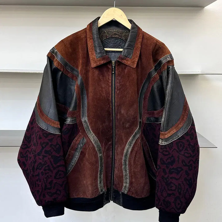 [BUNJANG] 90s Leather Leopard Jacket / 페카토 90s 레더 울 레오파드 자켓