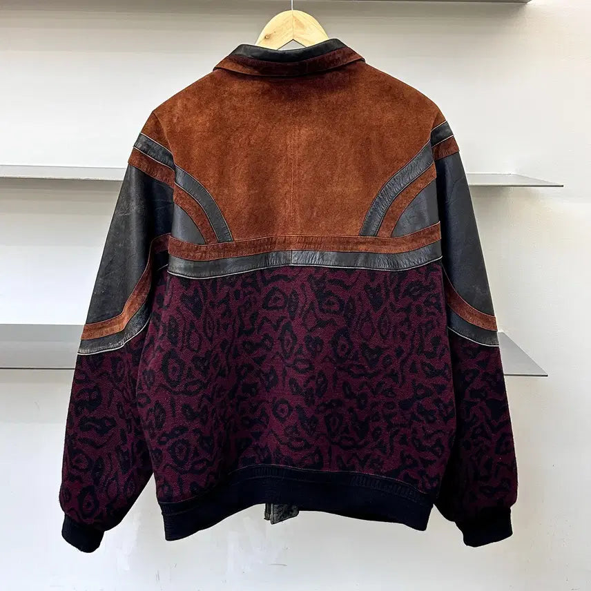 [BUNJANG] 90s Leather Leopard Jacket / 페카토 90s 레더 울 레오파드 자켓