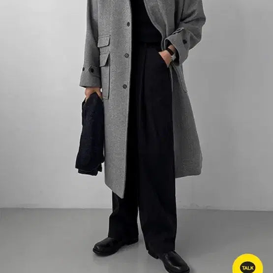 [BUNJANG] UrbanTino Label Overcoat Gray / 어반티노/ 레이블 오버 맥코트 그레이