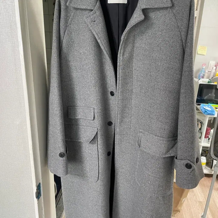 [BUNJANG] UrbanTino Label Overcoat Gray / 어반티노/ 레이블 오버 맥코트 그레이