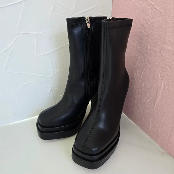 [BUNJANG] Platform Ankle Boots (225mm) / 361.(225mm)블랙 통굽 가보시 앵클 부츠 플랫폼 힐