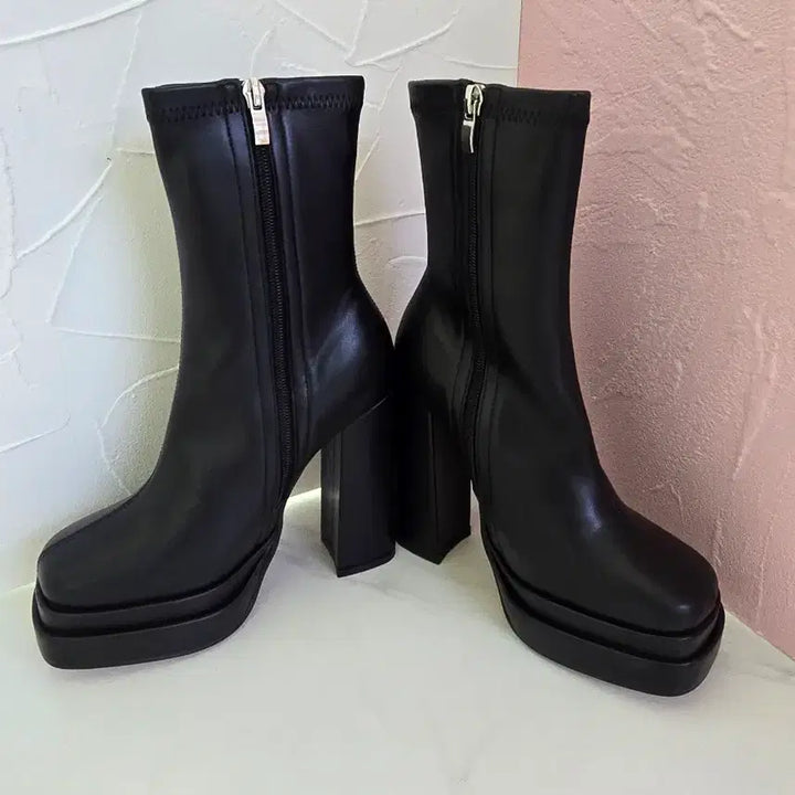 [BUNJANG] Platform Ankle Boots (225mm) / 361.(225mm)블랙 통굽 가보시 앵클 부츠 플랫폼 힐