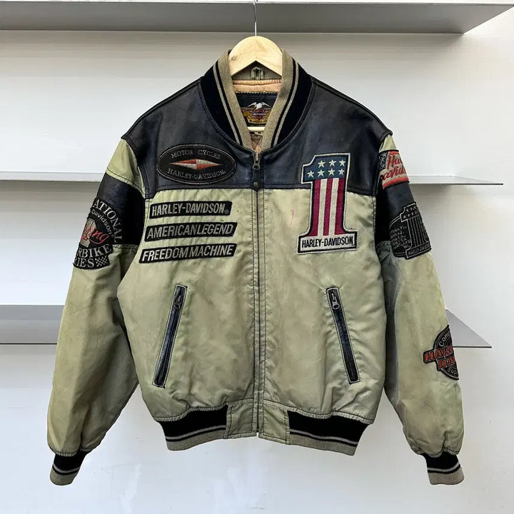 [BUNJANG] Harley Davidson 90s Nylon Leather Bomber Jacket / 할리데이비슨 90s 나일론 레더 봄버 자켓