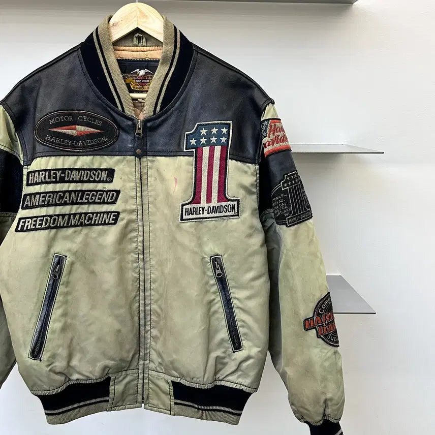 [BUNJANG] Harley Davidson 90s Nylon Leather Bomber Jacket / 할리데이비슨 90s 나일론 레더 봄버 자켓