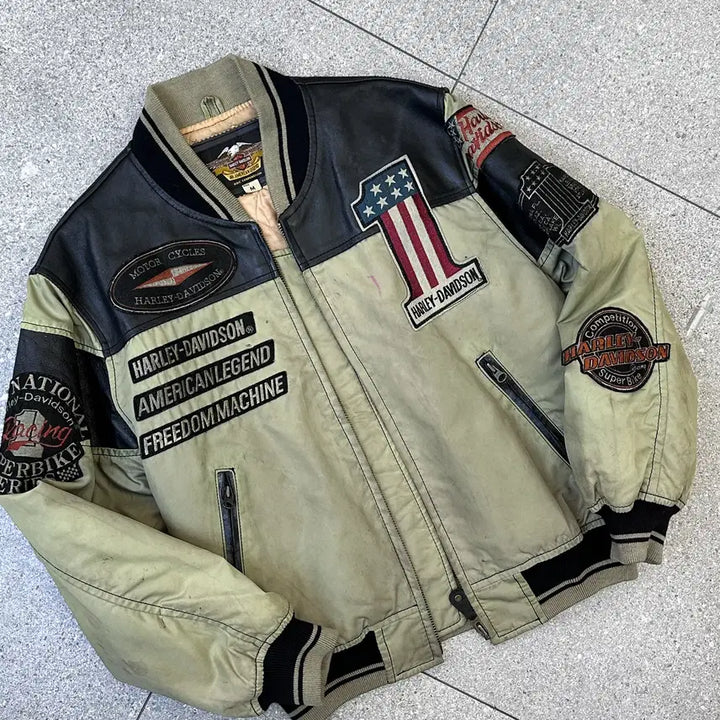 [BUNJANG] Harley Davidson 90s Nylon Leather Bomber Jacket / 할리데이비슨 90s 나일론 레더 봄버 자켓