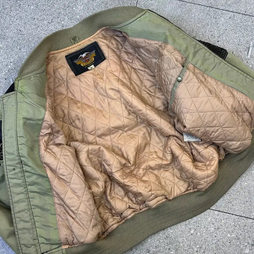 [BUNJANG] Harley Davidson 90s Nylon Leather Bomber Jacket / 할리데이비슨 90s 나일론 레더 봄버 자켓