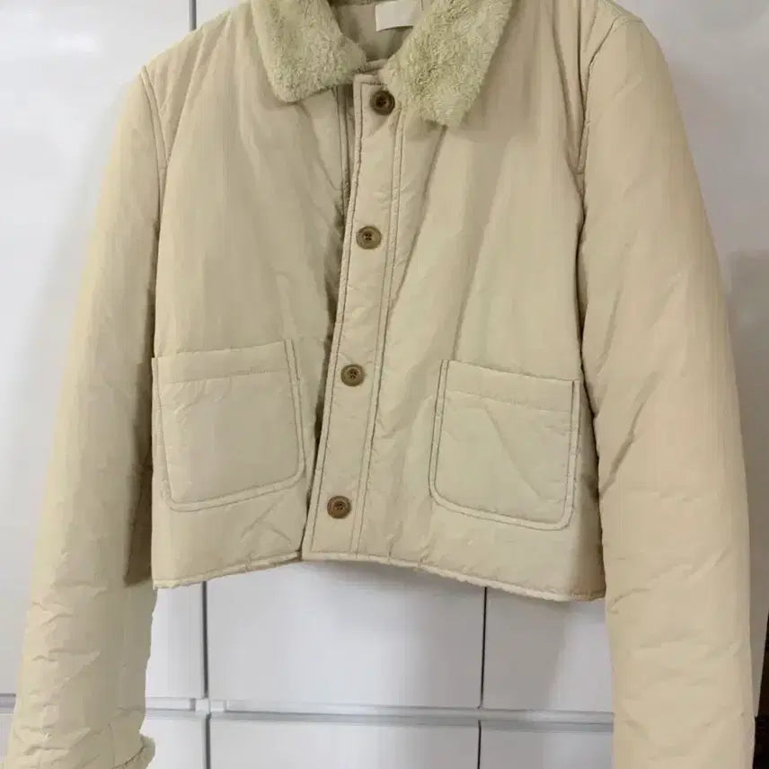 [BUNJANG] Ivory Short Padded Jacket / 아이보리 카라 숏패딩 뽀글이
